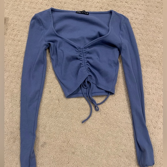 Zara Rouched Crop Top Blue - Picture 1 of 1